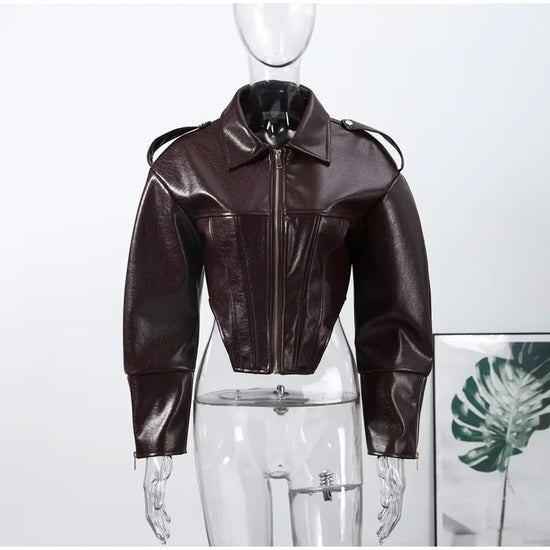 Giacca Biker Donna Effetto Pelle Lucida con Zip – Nero o Rosso