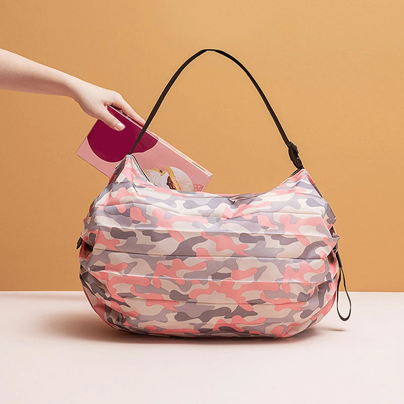 Shopper pieghevole grande capacità in nylon camouflage – Borsa da viaggio riutilizzabile leggera