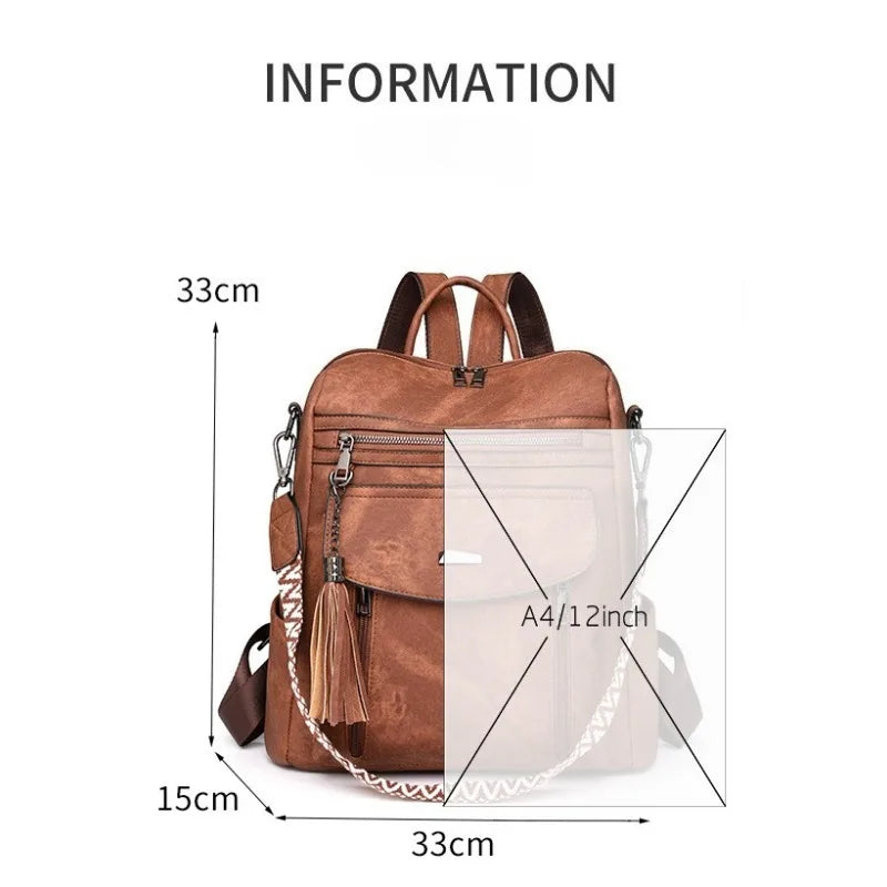 Zaino donna in pelle sintetica impermeabile + ant-furto – travel business college backpack grande capacità con nappina 2025