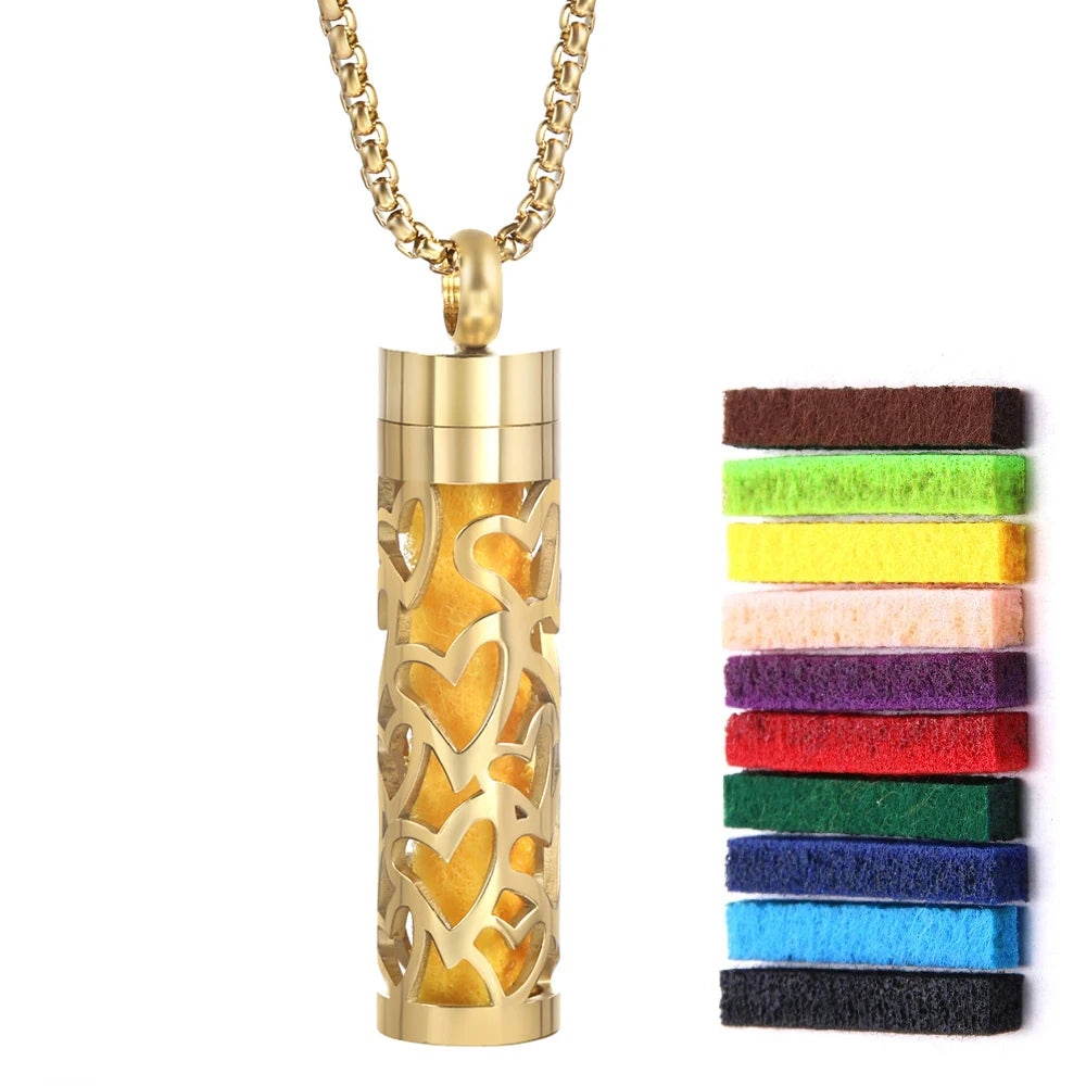 Collana dorata con diffusore per oli essenziali in acciaio inox – Gioiello aromaterapico profumato per donna