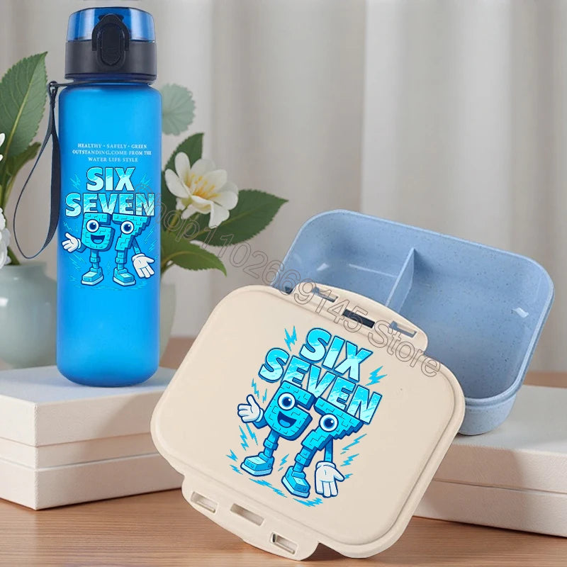 2pcs Steal A Brainrot Bento Lunch Box Water Bottle 67 Six Seven Cartoon Printed Lunch Box Boys School Supplies Children Gifts