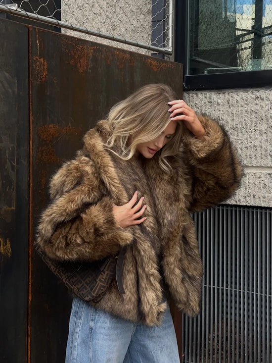 Cappotto in pelliccia sintetica con colletto a revers per donna – Giacca lunga a maniche lunghe, stile casual elegante per l'inverno 2025