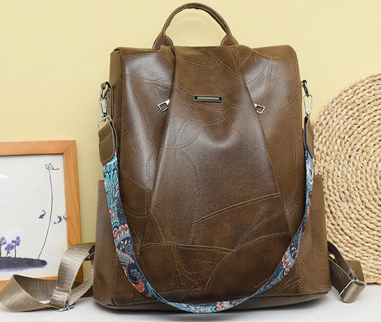 Zaino donna in pelle sintetica PU grande capacità – backpack anti-furto retrò per scuola, viaggio e uso quotidiano