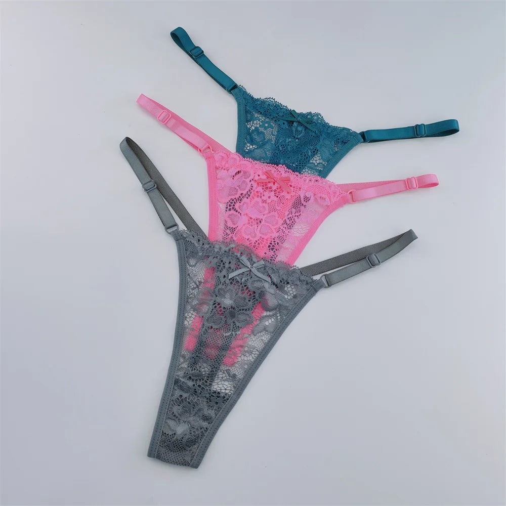 Set 3 Perizomi in Pizzo Trasparente Donna– Sexy Regolabile