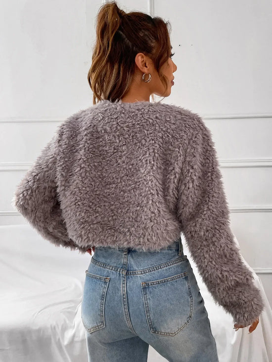 Cappotto corto “lamb hair” versione coreana 2025 – cardigan fluffy oversize caldo e sweet chic