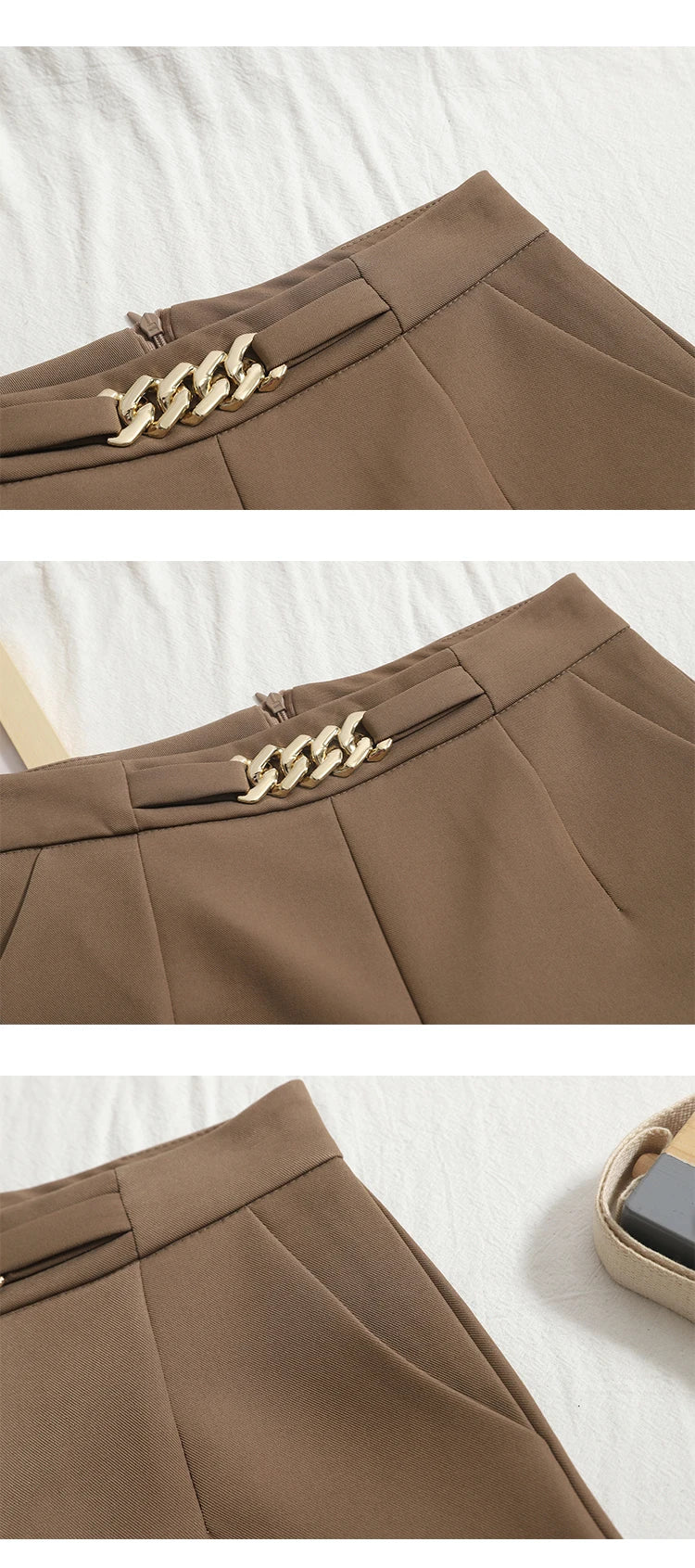Shorts eleganti donna Heliar – A vita alta con zip e cintura femminile
