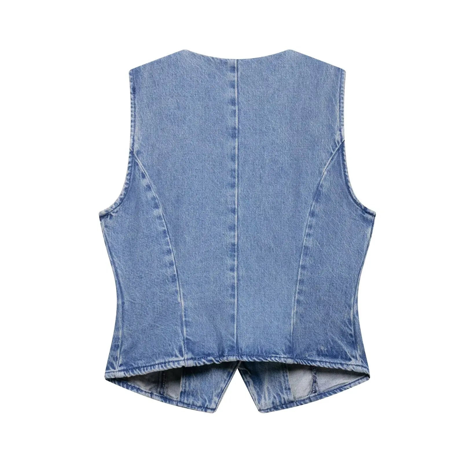 Set denim donna 2 pezzi 2025 – gilet con bottoni + jeans a vita alta wide-leg, look streetwear casual chic