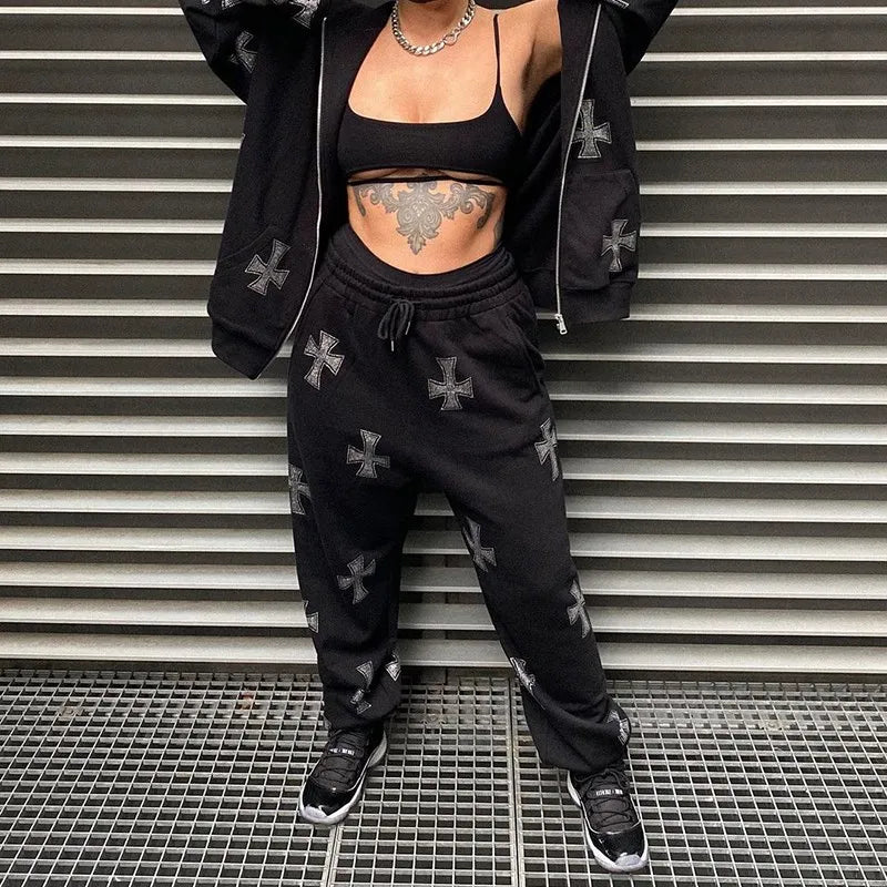 Felpa con cappuccio, zip e strass stile Y2K