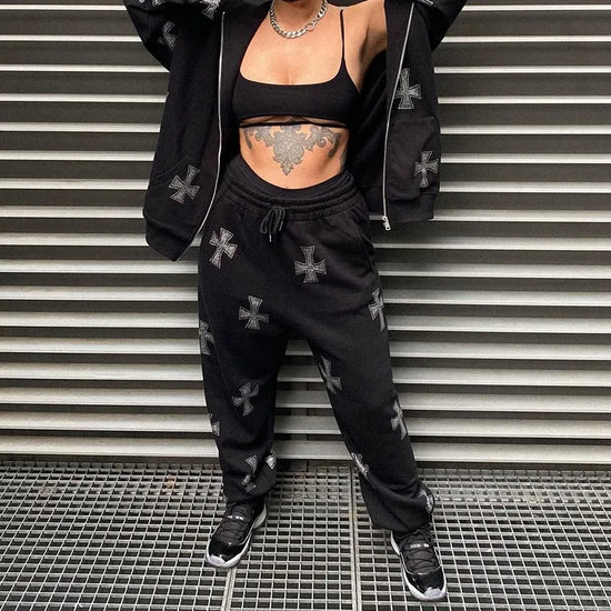 Felpa con cappuccio, zip e strass stile Y2K