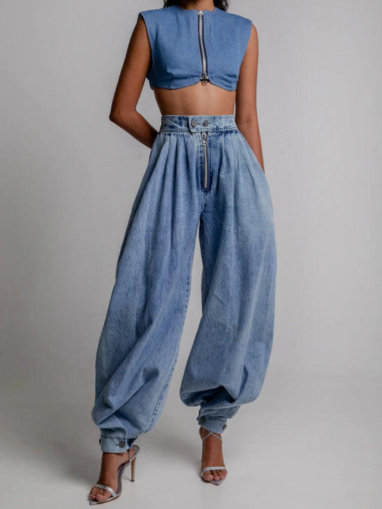 Jeans Balloon Cargo Donna Vita Alta – Denim Loose Streetwear Vintage