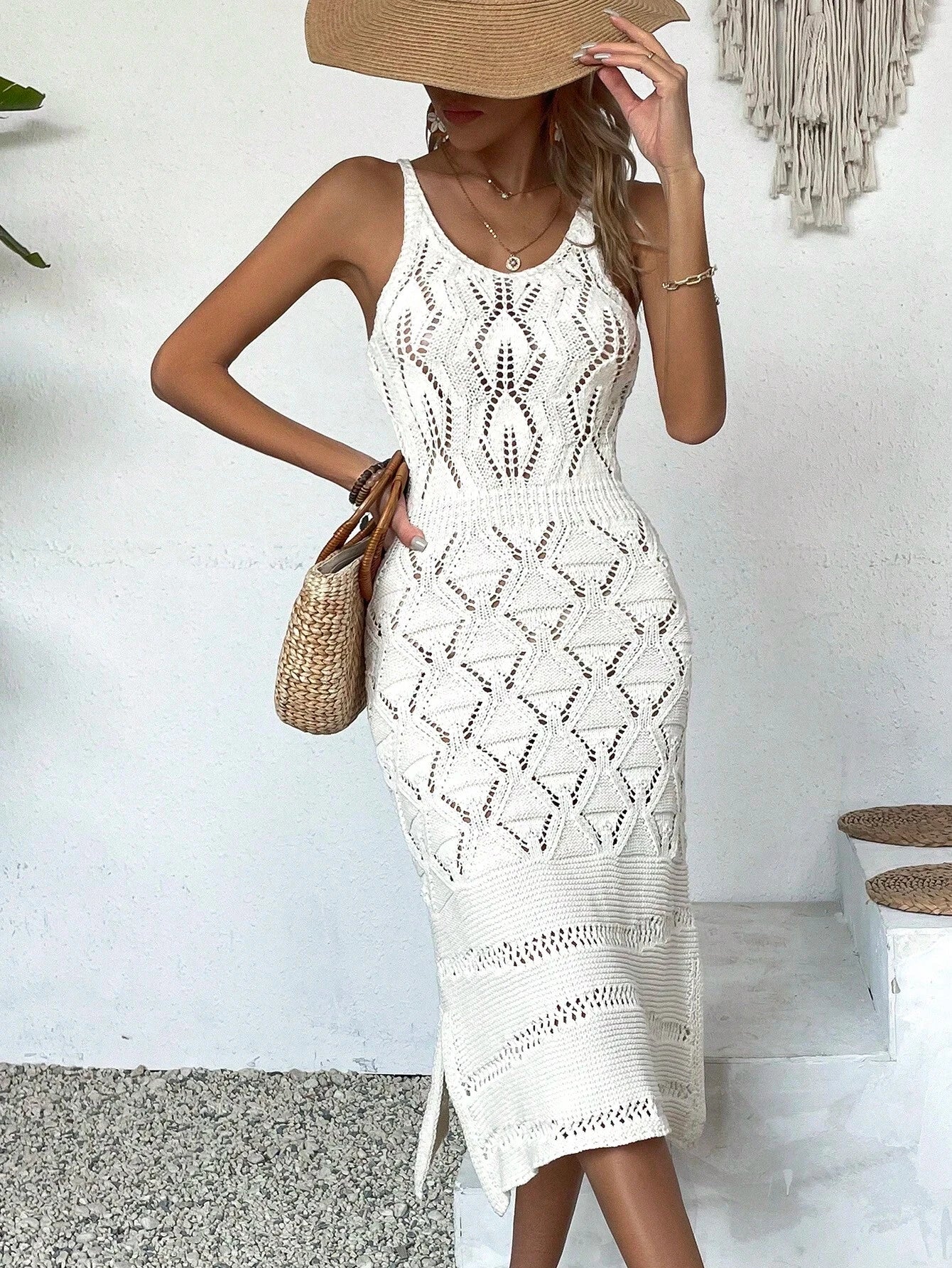 Copricostume Donna Bianco Traforato – Abito Mare Effetto Crochet