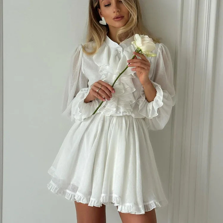 Abito bianco elegante mini con volant e leggero – 2025