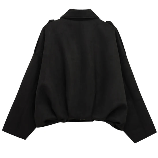 Giacca Bomber Donna con Zip, Collo a Revers e Maniche Lunghe – Giubbotto Corto Stile High Street 2025 per Autunno/Inverno