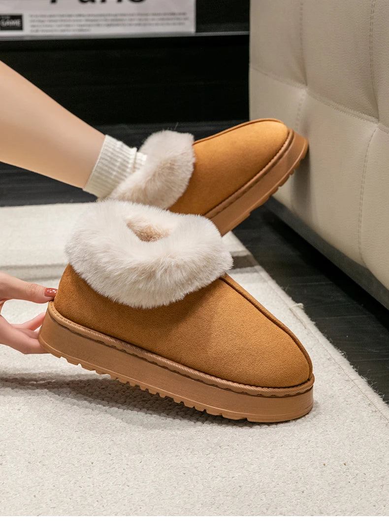 Snow boots donna 2025 – stivaletti fluffy in faux fur e suede, comodi indoor/outdoor, antiscivolo e super caldi