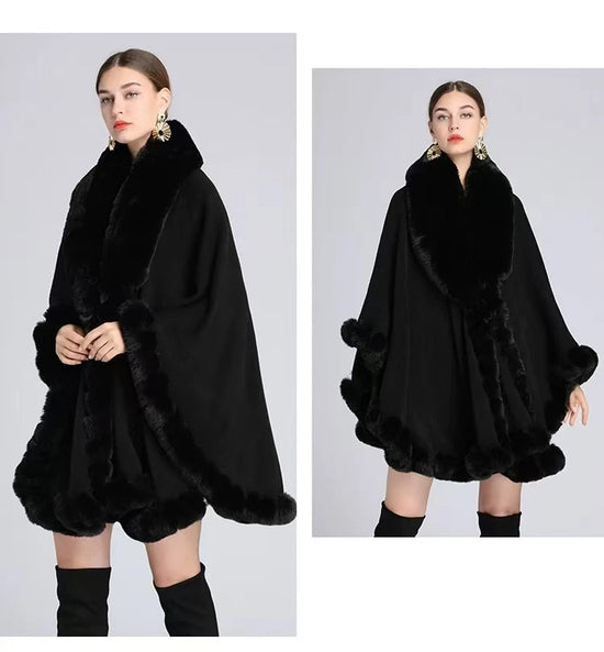 Mantella donna con bordo in pelliccia sintetica