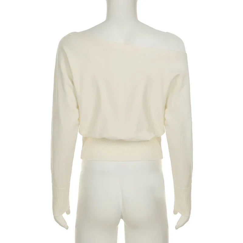 Maglione monospalla donna – Pullover loose con scollo asimmetrico, maniche lunghe, knit casual autunno/inverno