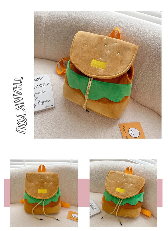 Zaino hamburger cartoon unisex – Backpack kawaii grande capacità per bambini e adulti, design buffo e comodo