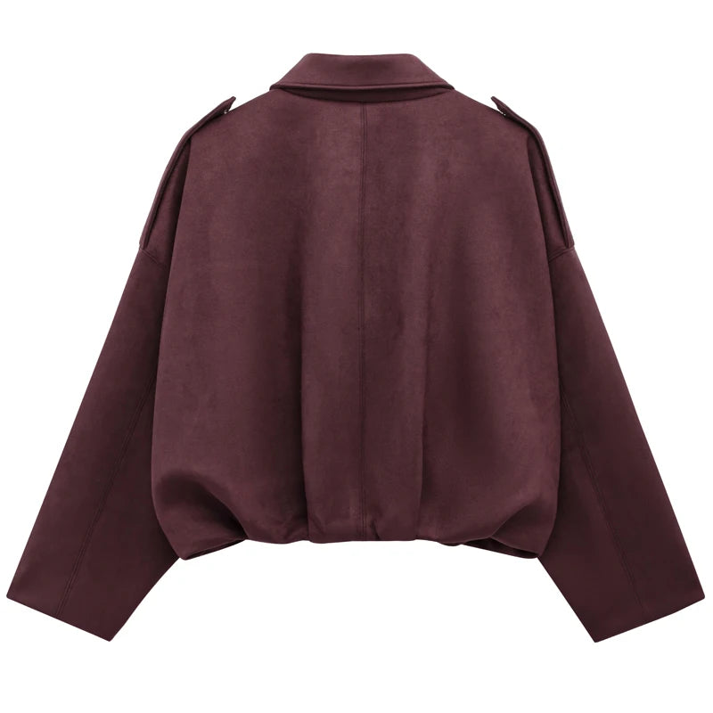 Giacca Bomber Donna con Zip, Collo a Revers e Maniche Lunghe – Giubbotto Corto Stile High Street 2025 per Autunno/Inverno
