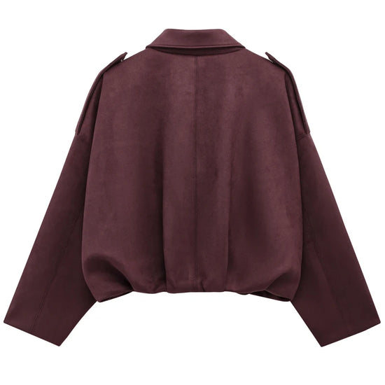 Giacca Bomber Donna con Zip, Collo a Revers e Maniche Lunghe – Giubbotto Corto Stile High Street 2025 per Autunno/Inverno