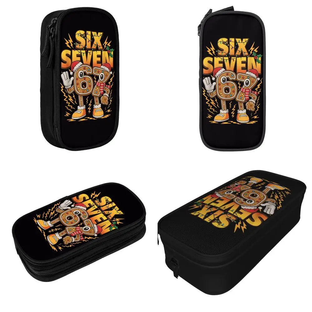 Meme 6 7 Six Seven Italian Steal A Brainrot 67 Pencil Case Canvas Pencil Box Child Vintage College School Pencil Cases Supplies