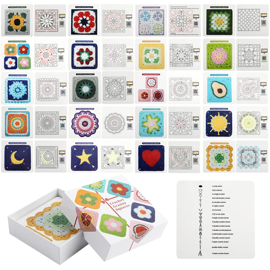 Set 20 carte modelli knitting / crochet – Kit modelli granny square fai-da-te per principianti