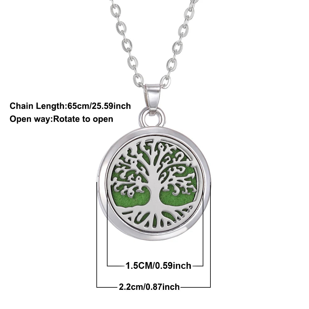 Collana Aromaterapia Albero della Vita – Ciondolo Rotondo Diffusore Oli Essenziali in Acciaio Inox | Idea Regalo Donna