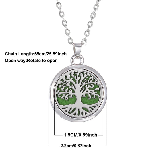 Collana Aromaterapia Albero della Vita – Ciondolo Rotondo Diffusore Oli Essenziali in Acciaio Inox | Idea Regalo Donna