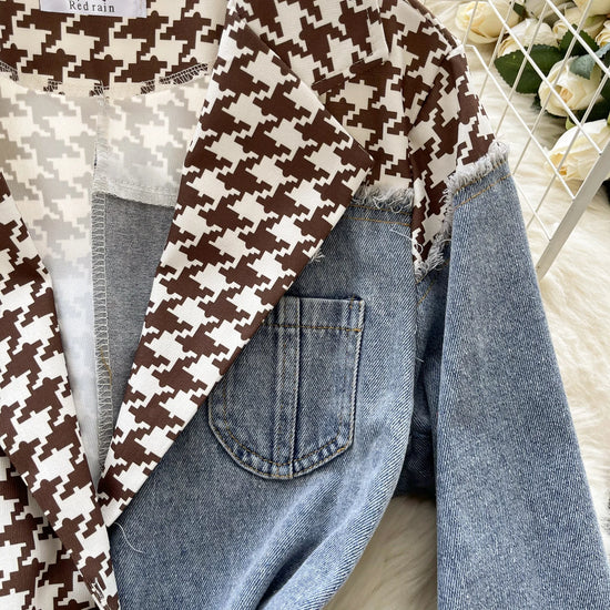 Giacca patchwork in denim con rever 2025 – blazer overshirt donna doppio bottone, vita slim, stile commuter