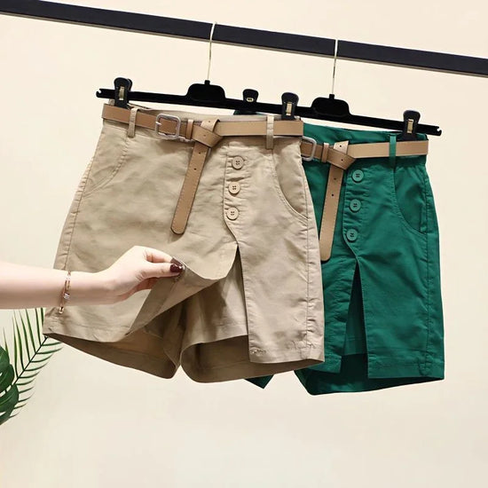 Gonna Pantaloncino Donna Vita Alta – Shorts A-Line con Bottoni
