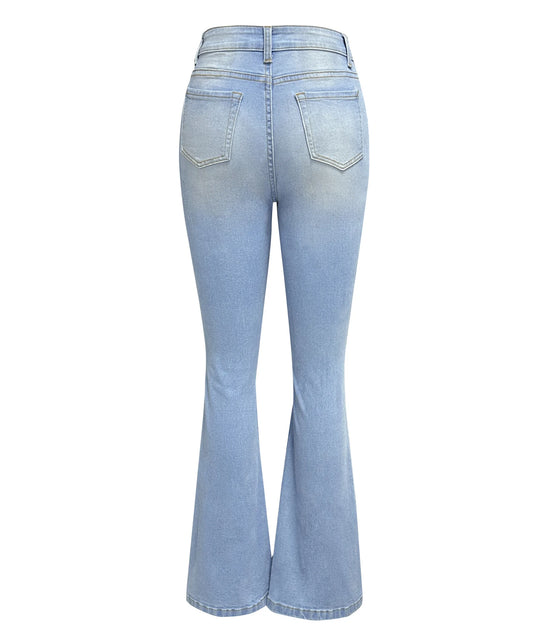 Jeans Donna Vita Alta Flare Ankle con Tasche & Strappi – Denim Loose Fit