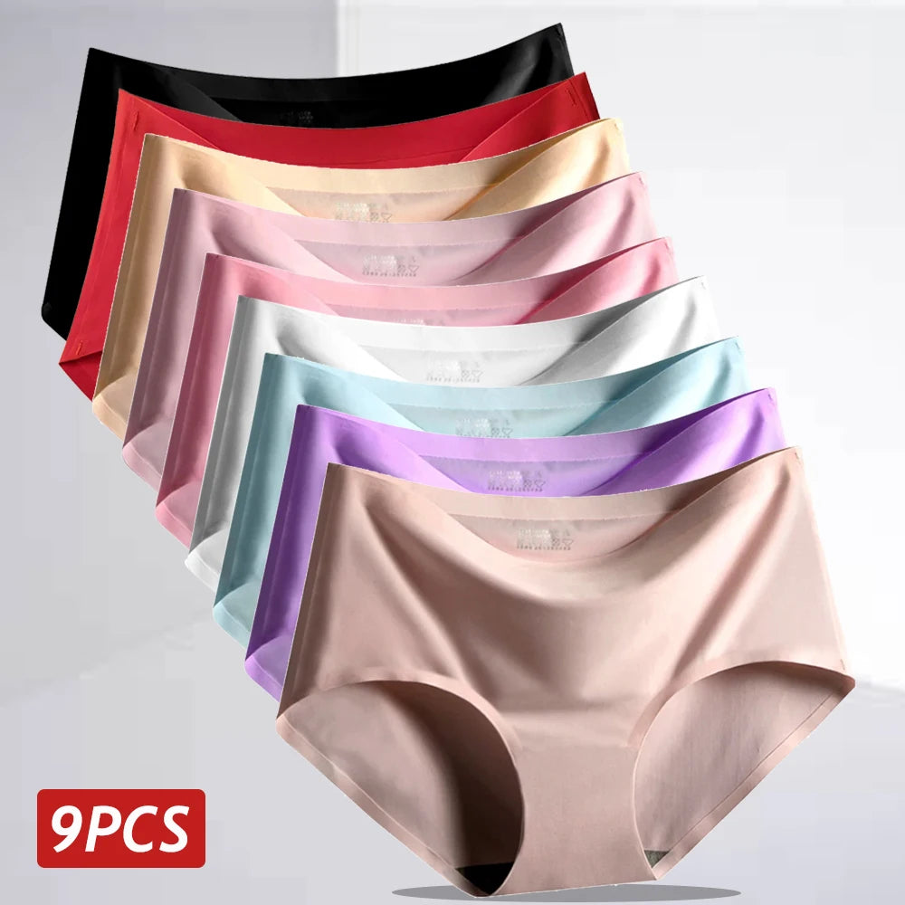 Set 9 pezzi perizomi donna seamless in ice-silk – mid-rise, mutandine traspiranti comfort quotidiano taglie grandi