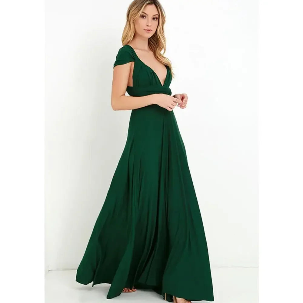 Abito Lungo Multiway Donna con Scollo a V – Vestito Trasformabile Elegante