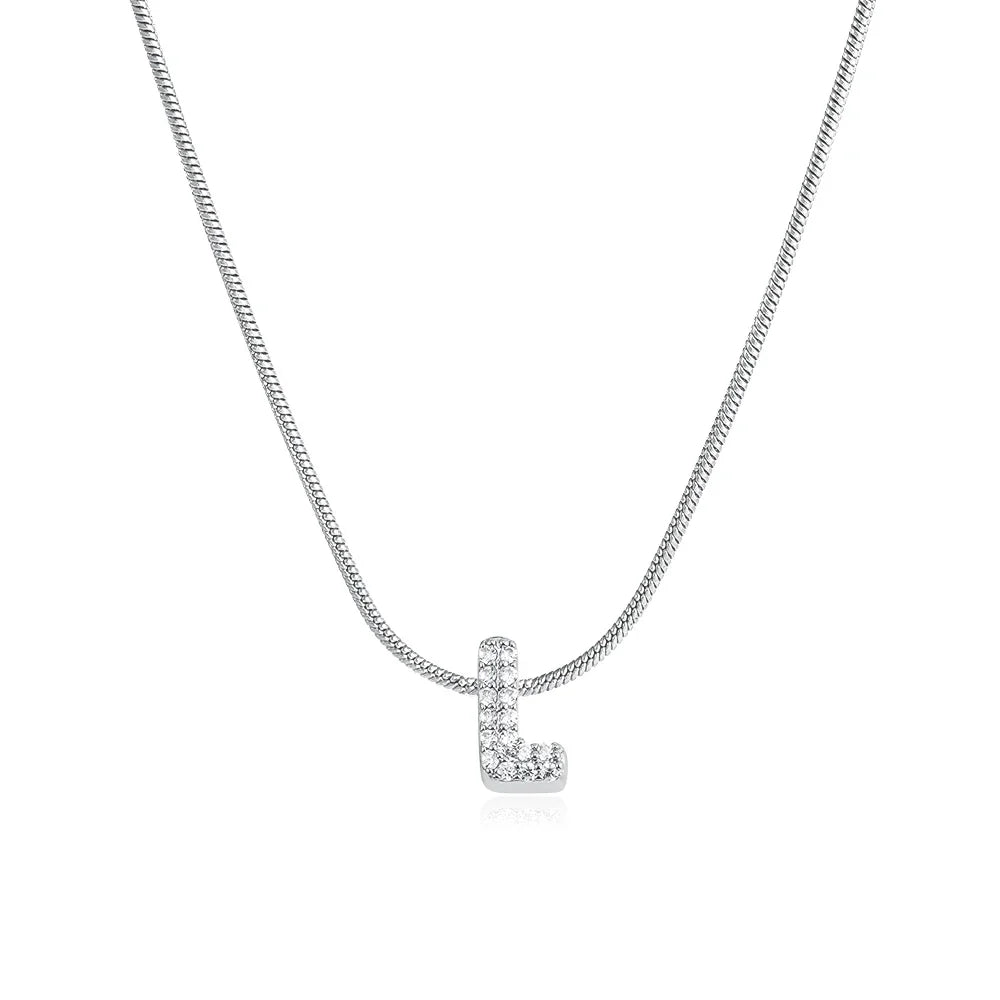 Collana iniziale personalizzabile A–Z con pavé di zirconi – acciaio, elegante
