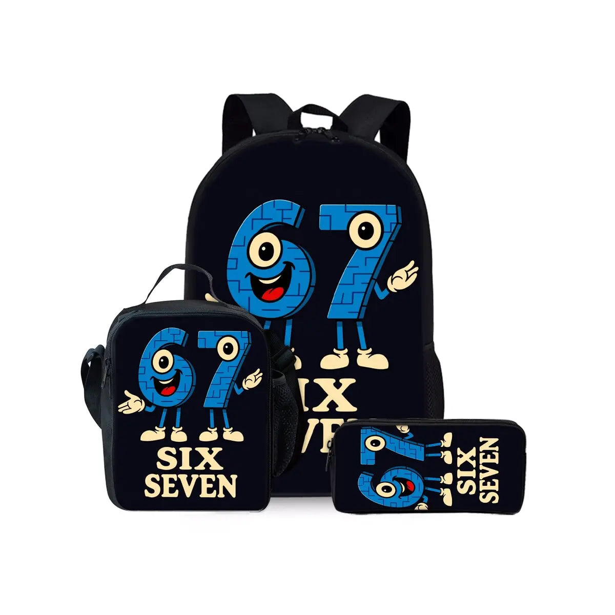 New Colorful Number 67 Print Three Piece Set Backpacks for Boy and Girls Best Gifts 2D Flat Cartoon School Bag for Children