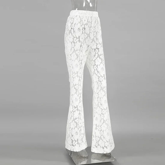 Pantaloni flare bianchi a vita alta in pizzo floreale – Estate 2025