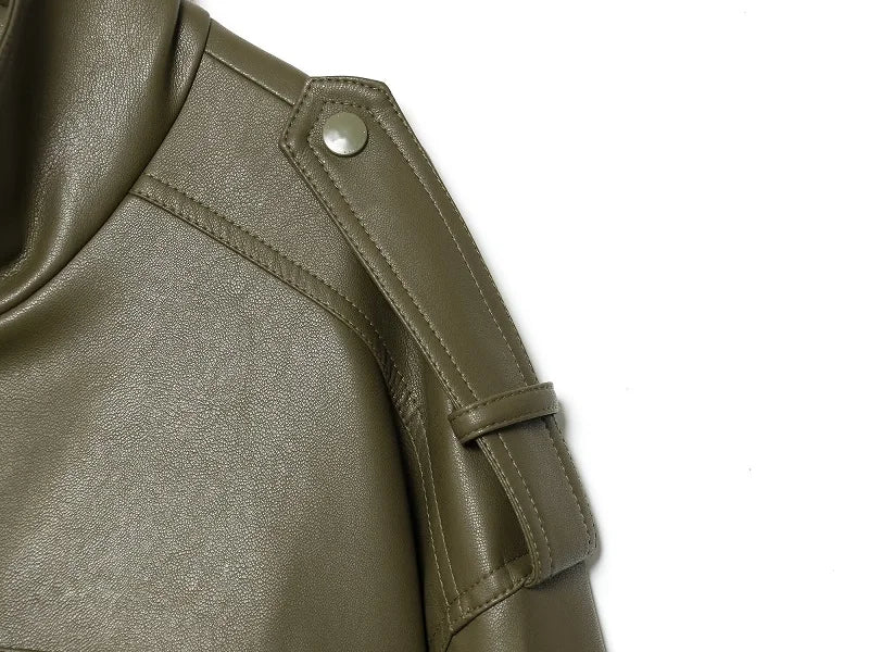 Giacca Bomber Donna Corta Effetto Pelle con Zip e Collo Alto
