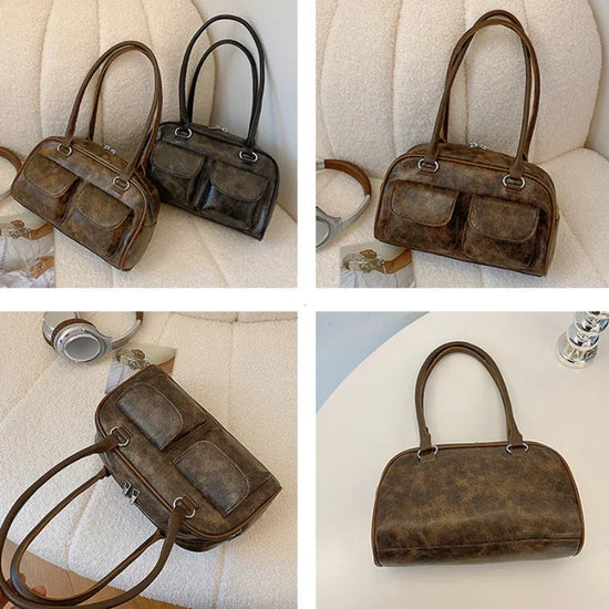 Borsa baguette donna retrò con doppie tasche frontali – trendy piccola underarm per il 2025