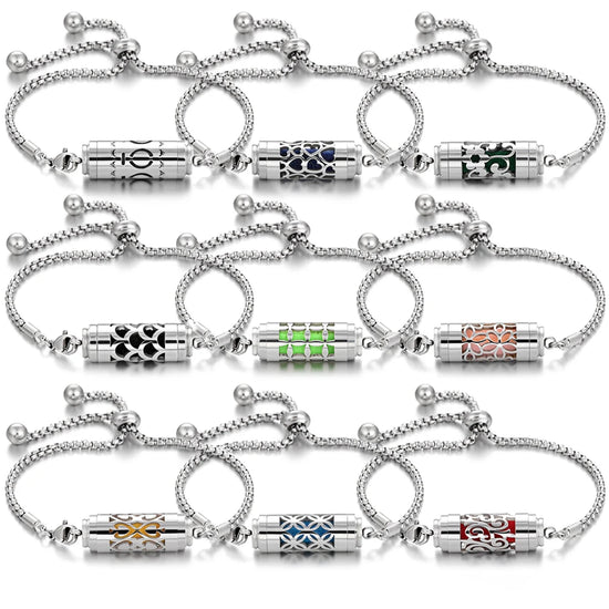 Bracciale diffusore aromaterapia argento in acciaio inox – Ciondolo profumato regolabile per oli essenziali