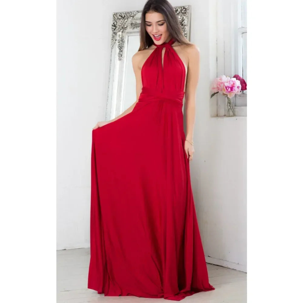 Abito Lungo Multiway Donna con Scollo a V – Vestito Trasformabile Elegante
