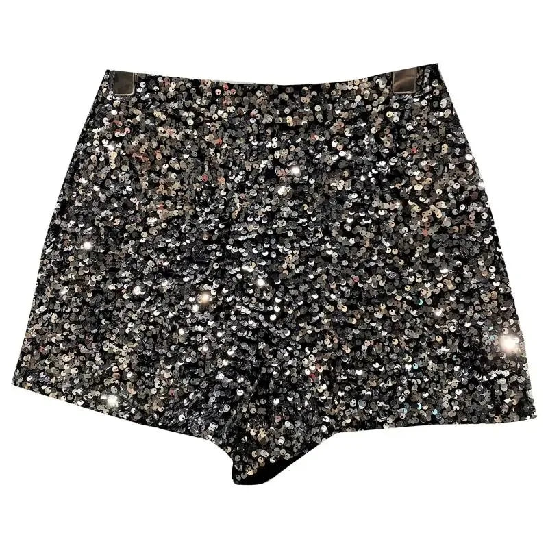 Shorts da donna “Spice Girls” con strass, zip frontale e dettagli suède – look glam estivo 2025