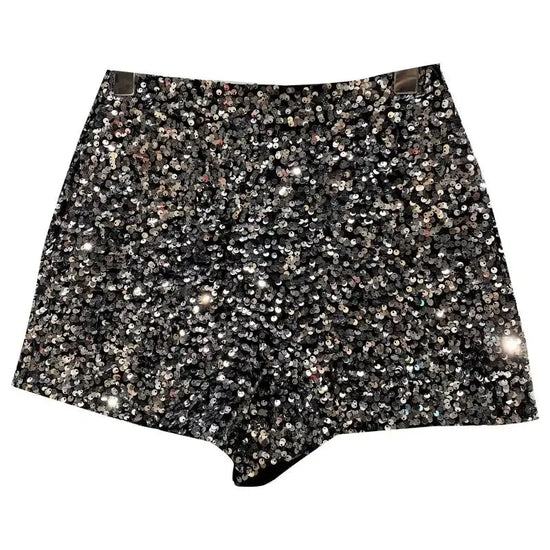 Shorts da donna “Spice Girls” con strass, zip frontale e dettagli suède – look glam estivo 2025