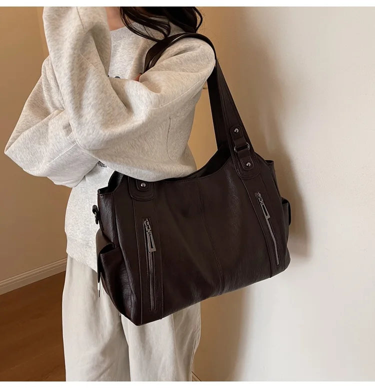 Soft Interior Compartment Shoulder Bags 2025 High Quality Contrasting Colors Bags for Women Fashion Zipper Pu Women's Handbags