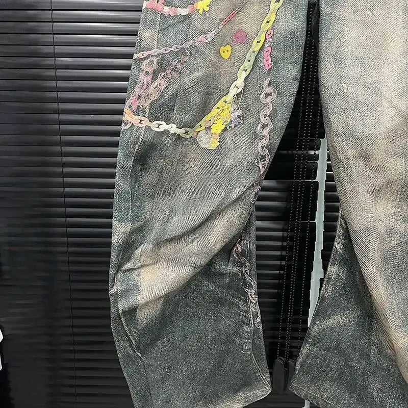 Jeans Donna Vita Alta con Stampa Catena – Denim Fashion Streetwear