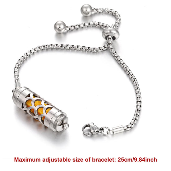 Bracciale diffusore aromaterapia argento in acciaio inox – Ciondolo profumato regolabile per oli essenziali