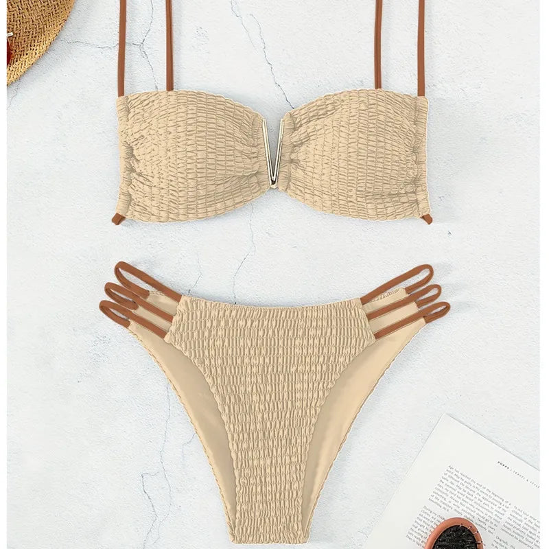 Bikini push-up sexy donna 2025 con laccetti e scollo profondo