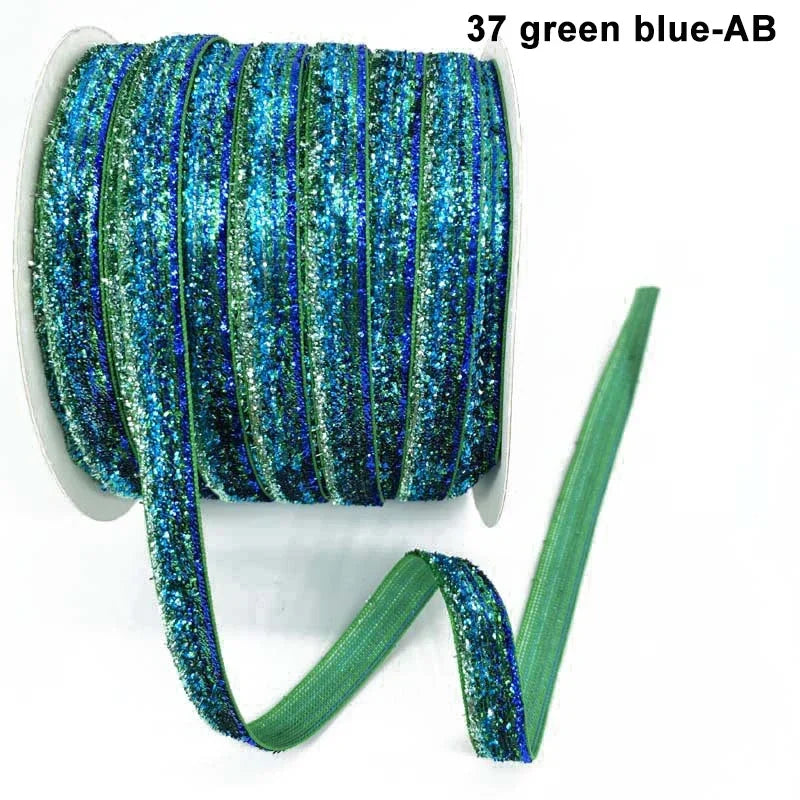 Nastro velluto glitter 10 mm – 50 metri multicolore per decorazioni, fai-da-te, confezioni regalo e artigianato