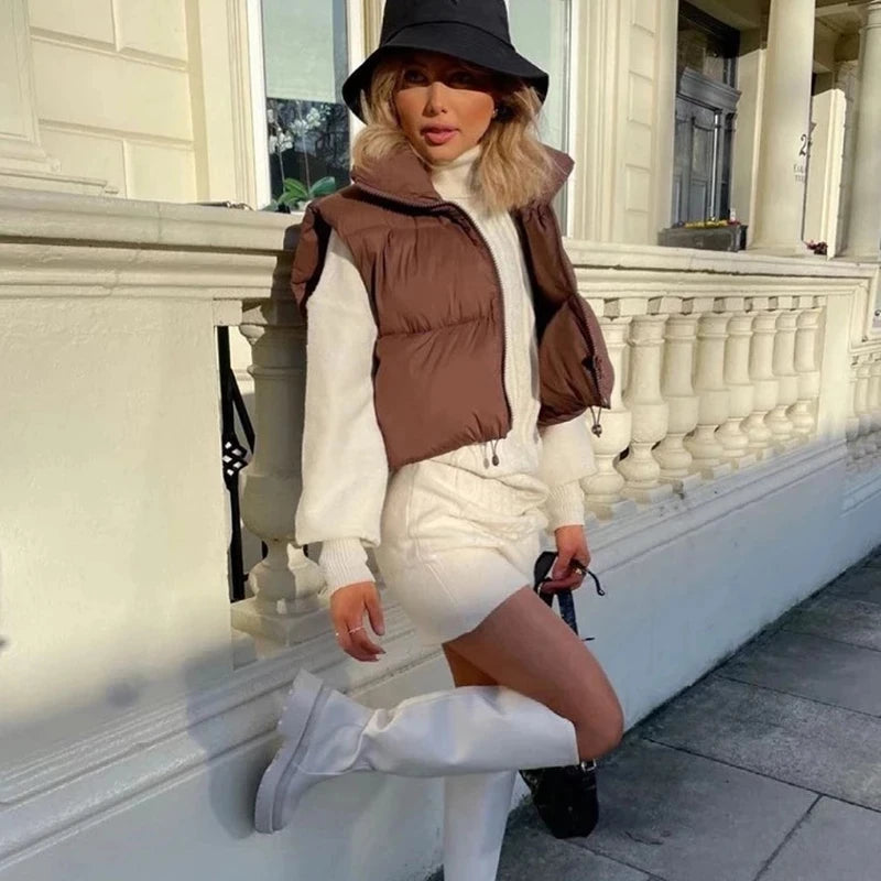 Gilet Corto Donna Imbottito Collo Alto – Giubbotto Senza Maniche Piumino per Outdoor e Viaggi