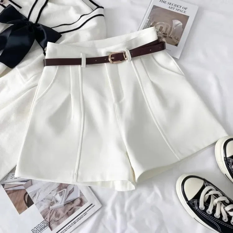 Pantaloncini donna vita alta stile coreano – gamba larga A‑line in cotone 2025