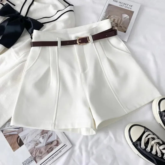 Pantaloncini donna vita alta stile coreano – gamba larga A‑line in cotone 2025