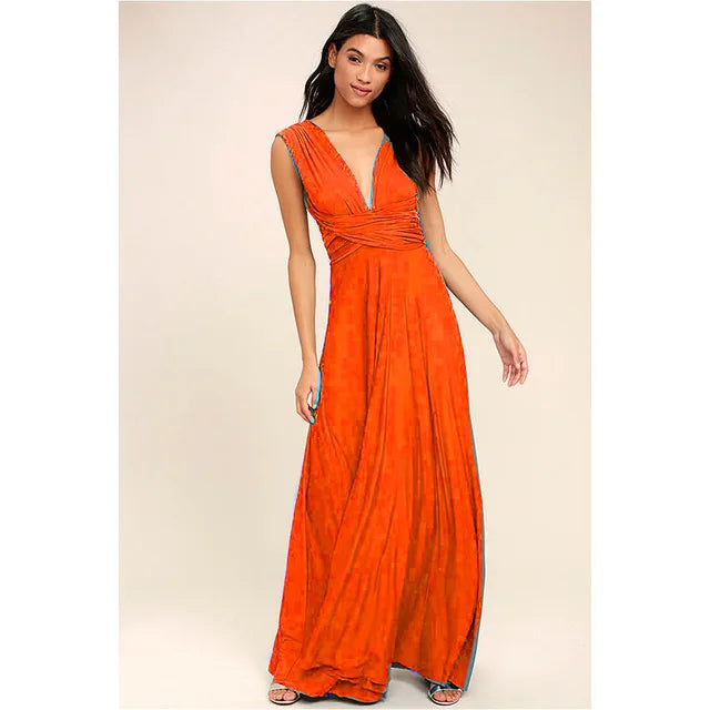 Abito Lungo Multiway Donna con Scollo a V – Vestito Trasformabile Elegante